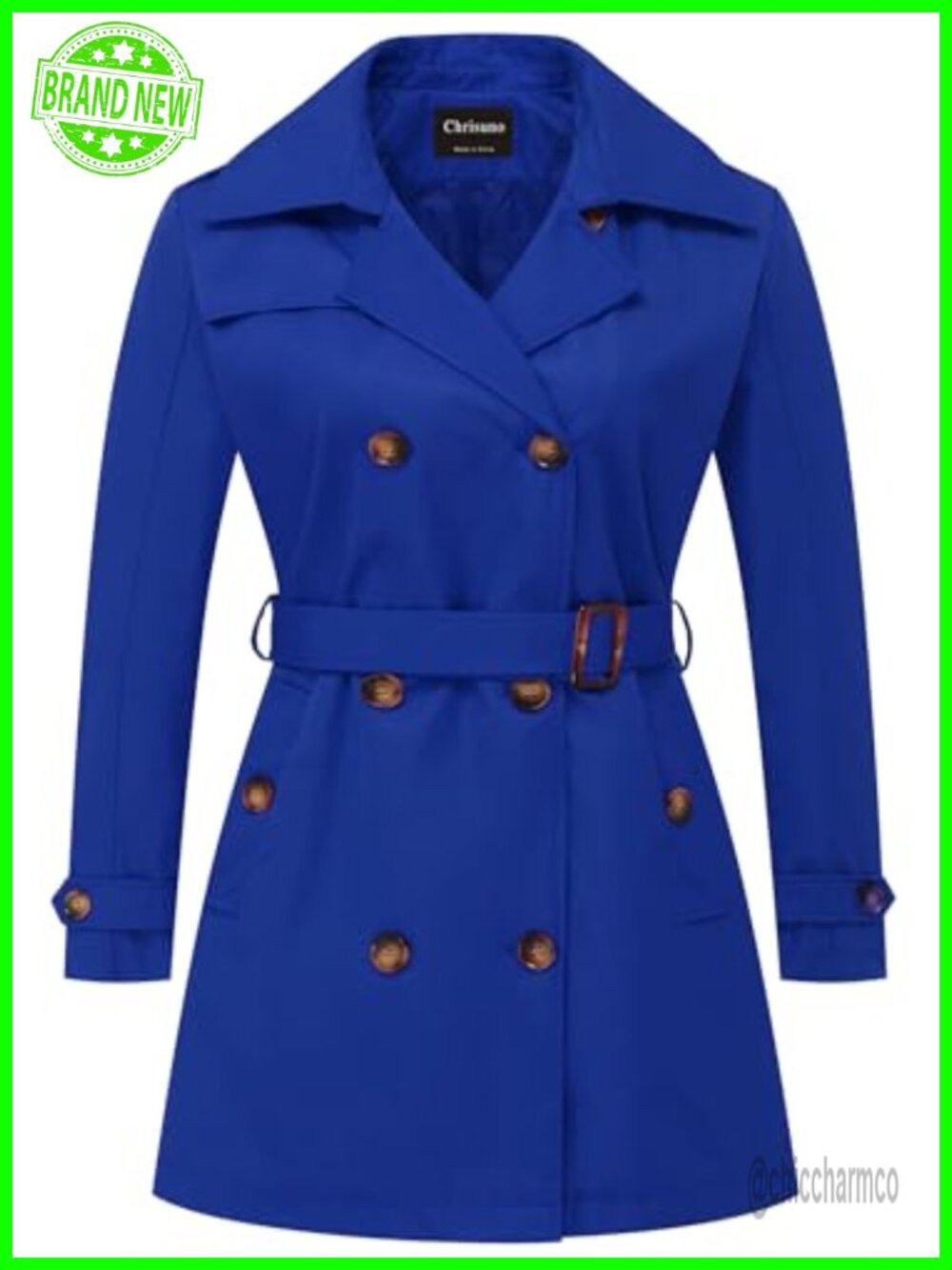 Plus Size Double Breasted Trench Coat Belted Detachable Hood Mid-Length
